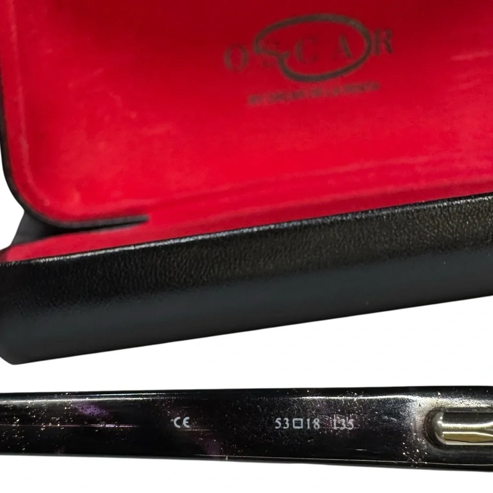 Oscar de la Renta Black Glasses Crystal accent Red Velvet Case Office Chic Goth